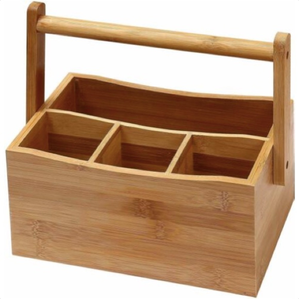 Bamboo Flatware Wooden Caddy Holder Organizer Tote